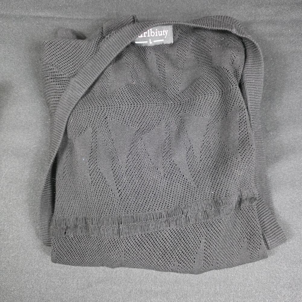 Curlbiuty Women's Black Open Knit Sheer Shrug Cardigan Top Size L Lightweight